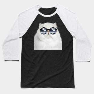 A white cat wearing glasses Baseball T-Shirt